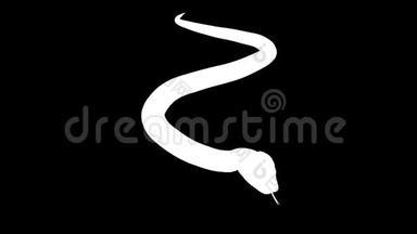 蟒蛇的白色剪影.. 阿尔法频道。 阿尔法冰铜。 全高清。