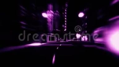 3D紫色城市之夜灯光VJ循环运动图形背景