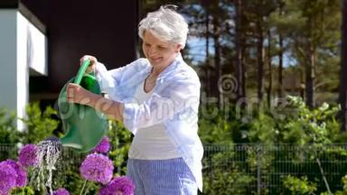在夏园<strong>浇花的</strong>老妇人