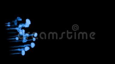 蓝色辉光墨水溶于水的三维渲染，模拟墨水注入，VFX效果与Luma哑光。 蓝色，黑色13