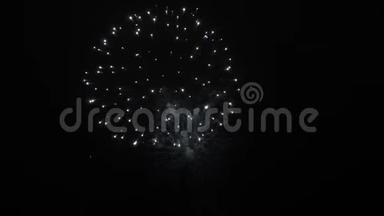 夜空中美丽的多色烟花。 新年前夜烟火庆祝活动。 闪耀的烟花与波克灯