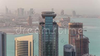 多哈天际线中心，从屋顶<strong>卡塔尔</strong>，中东的变短视频
