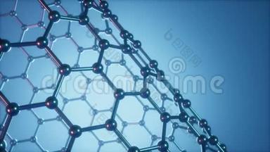 纳米技术喜欢科学背景。 六边形表面。 石墨烯原子纳米结构，碳表面，耐用