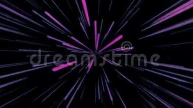 抽象宇宙背景4k.. 蓝色和紫色的霓虹灯在运动中发光和线条。 循环动画。