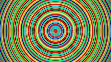 动画多色蓝绿红，黄色，旋转梯度<strong>同心圆</strong>和条纹径向运动环。