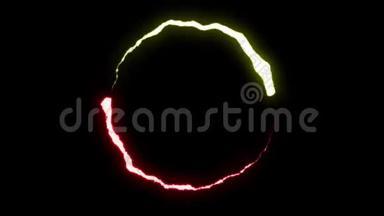 循环动画红色黄色闪电螺栓圆形飞行打击黑色背景动画新质量独特