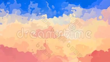 动画彩色背景无缝循环视频-水彩画效果-三文鱼粉色、桃橙色和天蓝色
