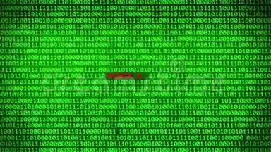 绿色二进制代码揭示数据安全矩阵背景墙，绿色二进制代码揭示HACKER警告数据