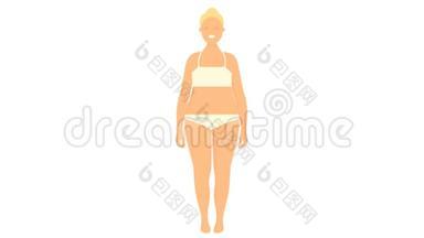 女人长胖然后减肥卡通动画.. 带有alpha通道的HDmov文件。 黑色背景是透明的