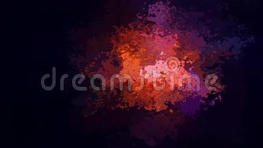 动画闪烁彩色背景无缝循环视频-水彩花效果-粉红色橙色紫色深黑色