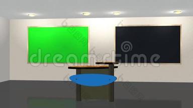 虚拟演播室背景，两个绿色屏幕