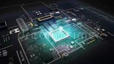 全息图排版`物联网`在CPU芯片电路上，成长人工智能技术..
