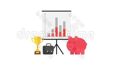 猪的银行杯手提箱翻图。 商业概念。 绿色背景。