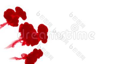 红墨水在白色背景上溶解在水中，用Luma哑光。 计算机仿真的三维渲染。 三流墨水2