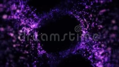 抽象的，紫色闪光的<strong>粒子</strong>漩涡形成大圆。 太空星尘<strong>飞舞</strong>，形成黑色的圆环