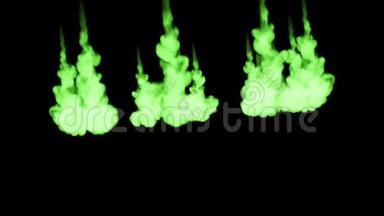 荧光绿色墨水在黑色背景下溶解在水中，用Luma哑光。 3D渲染V12很多流
