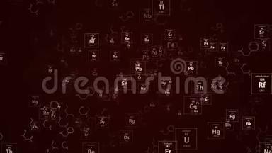 循环无限化学链和周期元素.. 科学化学医学模板及背景.. 红色