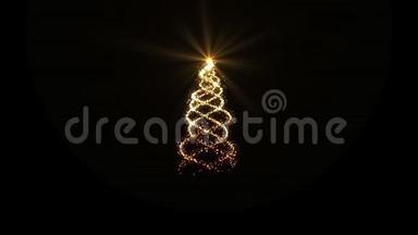 金色彩灯圣诞树与阿尔法装饰或覆盖