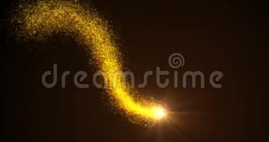 金光闪闪的星尘波的痕迹闪闪发光的颗粒在黑色。