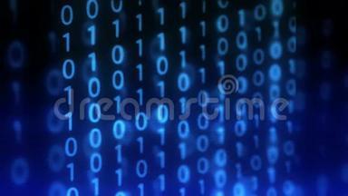 技术数字二进制数据故障背景与二进制代码。 蓝色背景上的二进制数字1和0。