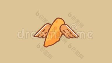 动画的油炸馅饼与翅膀在平面设计风格。 飞行派高清动画与绿色屏幕和阿尔法频道