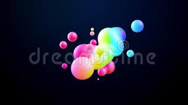 抽象的三维背景与美丽的彩色渐变元，球体在空气中循环与内光，<strong>融合</strong>