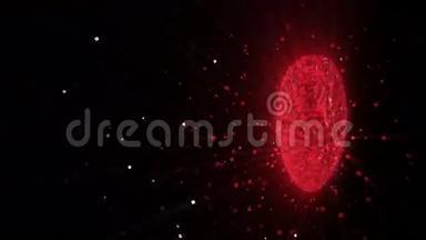 抽象循环动画背景：<strong>旋转</strong>发光的3D红宝石心形成碎片和立方体的红色<strong>旋转</strong>与杂散碎片。