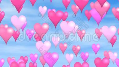 情人节动画背景无缝循环视频粉红和紫心