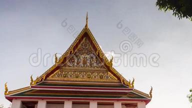 曼谷天光著名寺庙屋顶景观4k泰国延时