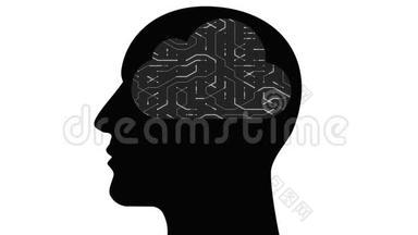 脑头连接数字线路，人工智能，云计算。