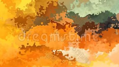 抽象动画彩色背景无缝循环视频充满活力的橙色，绿色，米色和卡其色