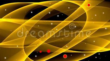 黄色半透明分形层上<strong>闪烁</strong>的小<strong>星星</strong>和炽热曲线的科幻技术背景