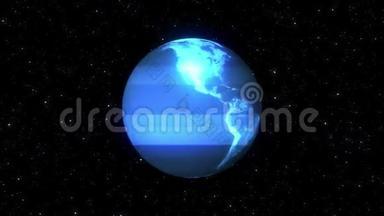 HUD地球地球仪在恒星中旋转空间故障噪声干扰回复简介效果电视屏幕动画背景循环