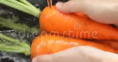新鲜的胡萝卜，厨房的水槽，胡萝卜，维生素，人类重要的蔬菜，