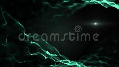 抽象流体，液体背景。 绿色模仿波浪，在黑色背景下移动。 光线模糊
