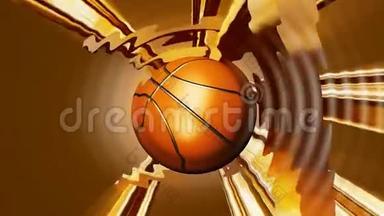 中间有旋转篮球的抽象青铜背景