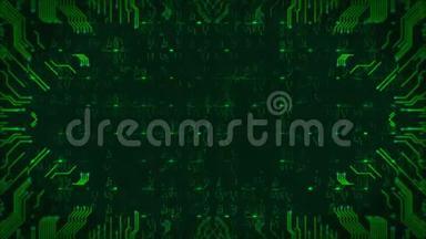 绿色高科技电路板背景。 计算机生成无缝循环抽象动画。