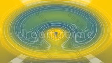 黄色和绿色流动和挥动的液体。 摘要隧道无缝<strong>视频背景</strong>