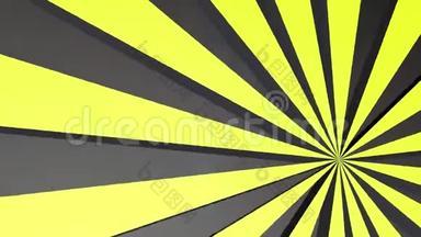 旋转条纹黄黑色圆圈。 动画。 3D渲染