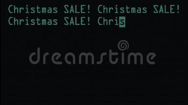 手写打字圣诞销售2个字写在绿色旧LED液晶管电脑显示屏关闭像素动画-