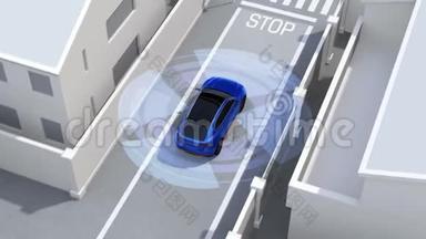 在<strong>单行</strong>道上的蓝色越野车在盲点上发现了车辆