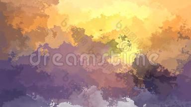 动画彩色背景无缝循环视频-水彩效果-紫紫黄色橙色日落颜色