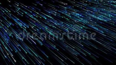 大自然蓝星空间运动视频。 暗色背景下的气流。 技术线运动概念
