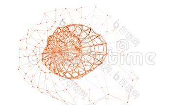 抽象橙色挥动三维网格或网格的脉动几何物体。 用作抽象技术背景.. 橙色