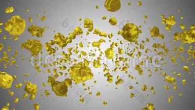 黄色金色液态金属水滴随机扩散空间数字动画背景新质量自然运动