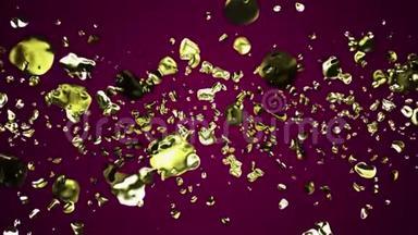 黄色金色液态金属水滴随机扩散空间数字动画背景新质量自然运动