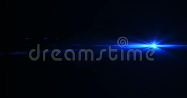蓝色亮晶体闪烁漏光效应对黑色背景上的过渡运动