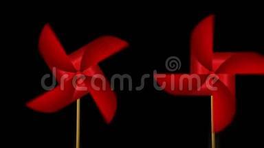 红色纸皮轮玩具.. <strong>刮风</strong>。 日本节日。 风车循环动画。