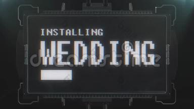 复古视频游戏安装婚礼文本在未来电视故障干扰屏幕动画无缝循环.