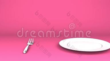 粉红文字空间餐具和餐具
